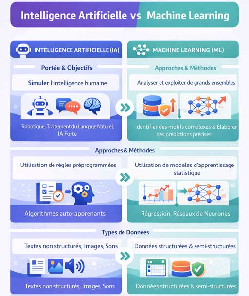Intelligence artificielle vs machine learning en infographie